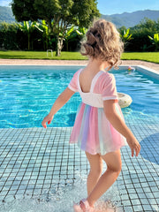 Hanfu Style Flower Graphic 1-Piece Bathing Suit for Girls