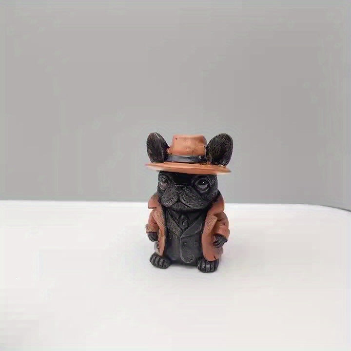 French Bulldog in Brown Hat Resin Figurine for Home Decor or Gift