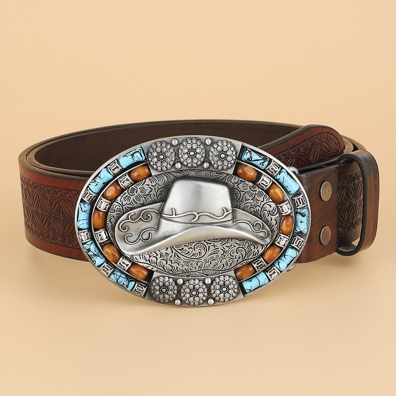 Men's Retro Hat Pattern Buckle Belt For Husband Boyfriends Father's