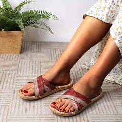 Women's Linen Cross Strap Home Slide Shoes