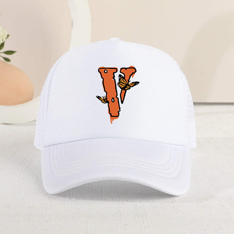 Girls Sunshade Breathable Mesh Baseball Cap Butterfly V Pattern Outdoor