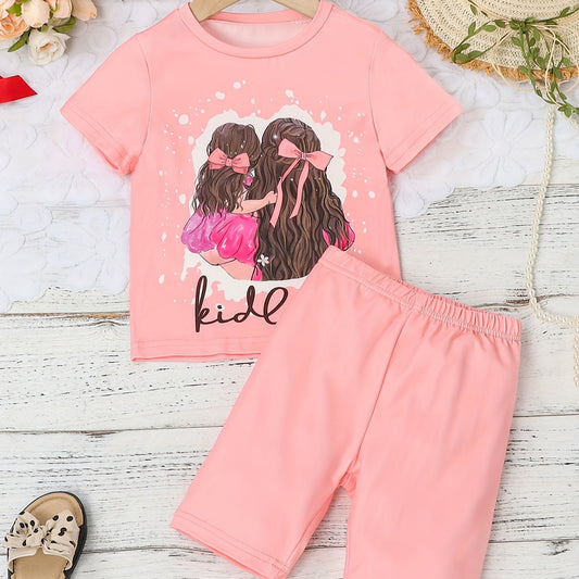 Girls 2pcs Character Print Tshirt & Leggings Set