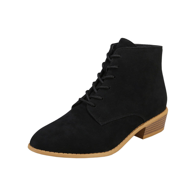 Chunky Heeled Lace Up Short Boots Side Zipper Women's Footwear