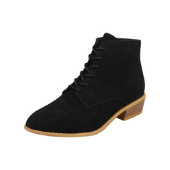 Chunky Heeled Lace Up Short Boots Side Zipper Women's Footwear