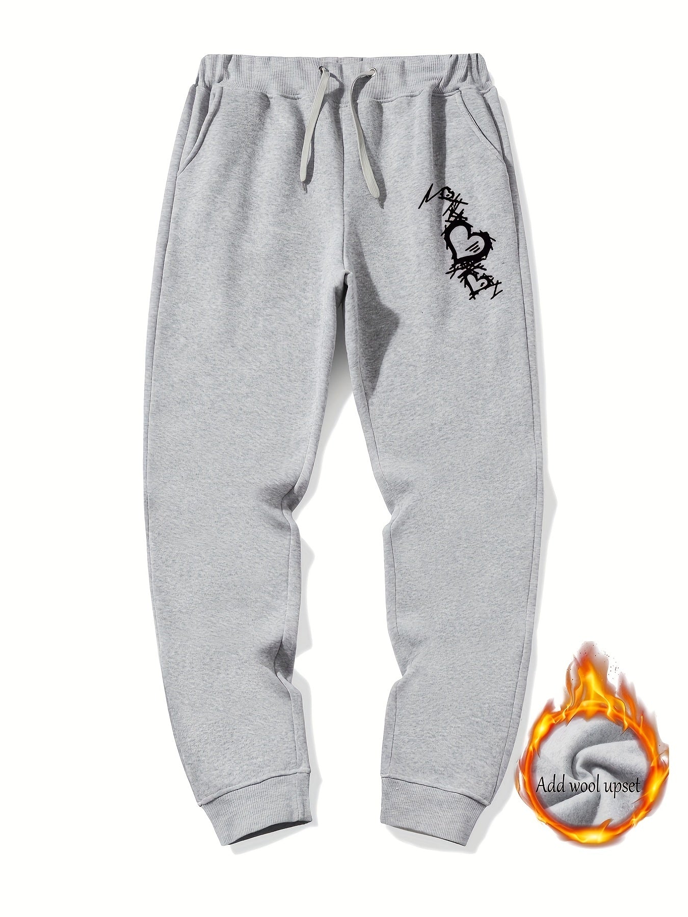 Heart Pattern Graphic Drawstring Joggers Men's Sweatpants