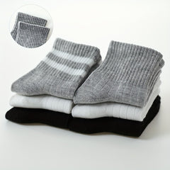 3 Pairs Boys Kids Striped Solid Socks For School Students Breathable Comfy