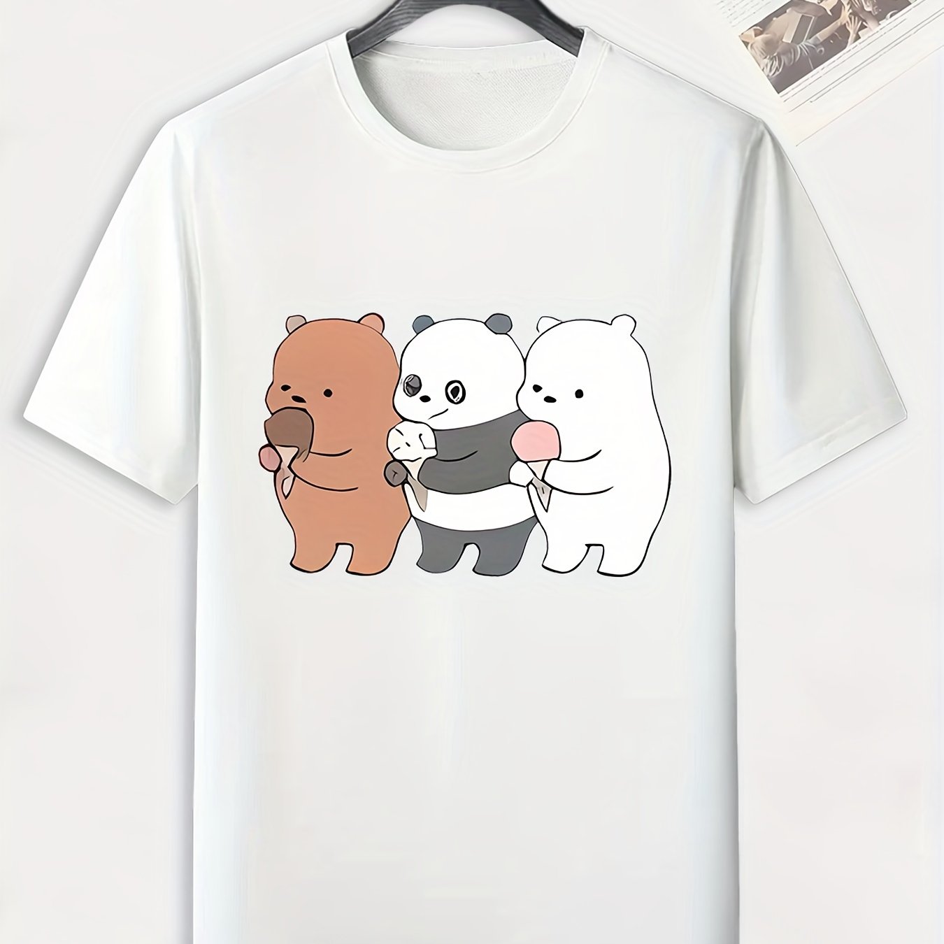 Men's Bear Pattern T shirt Active Slightly Stretch Breathable Tee For Outdoor