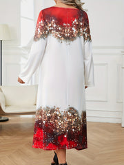 Colorblock Floral Print Long Sleeve Round Neck Dress