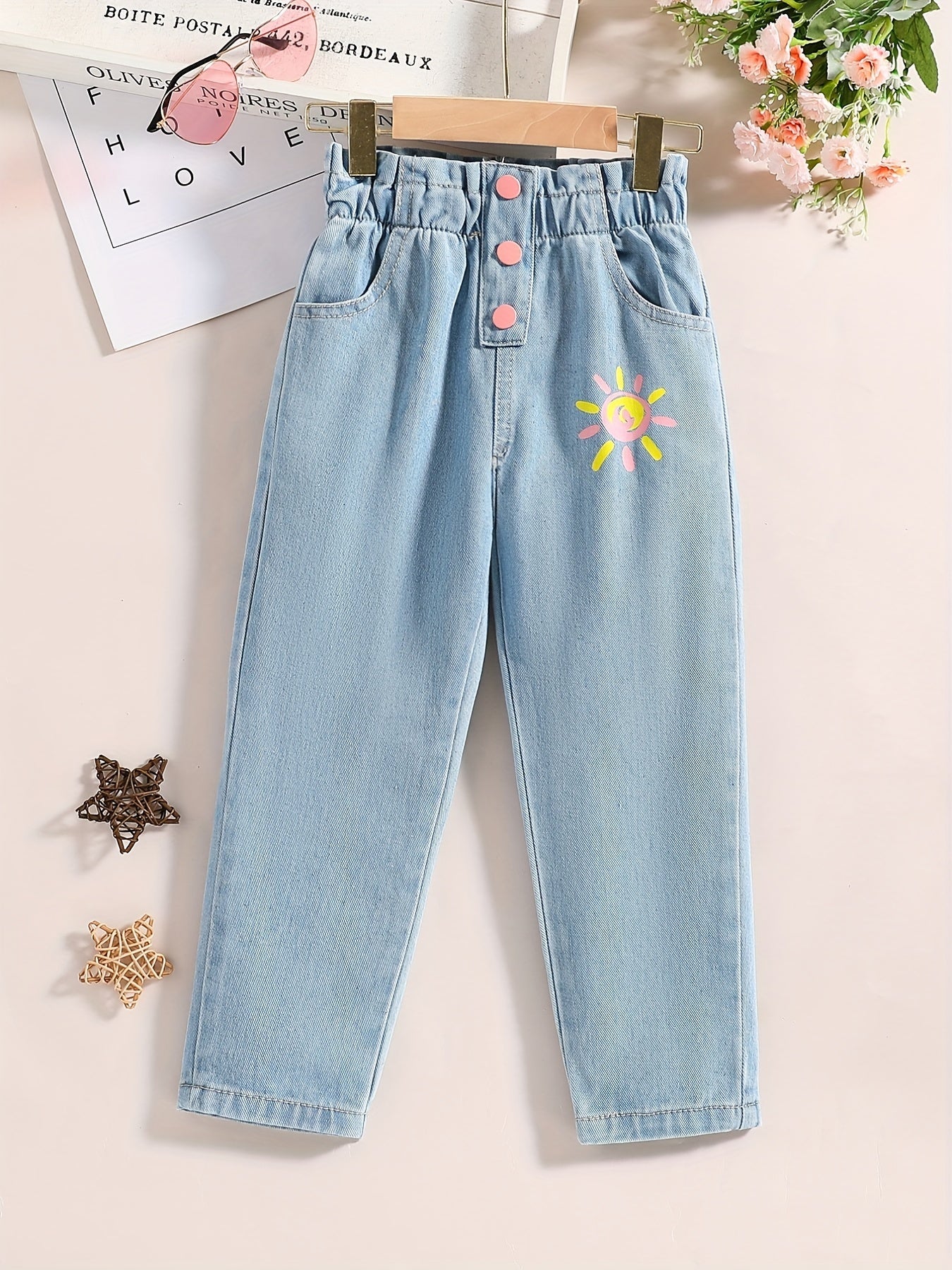 Girls' Butterfly Graphic Elastic Waist Jeans