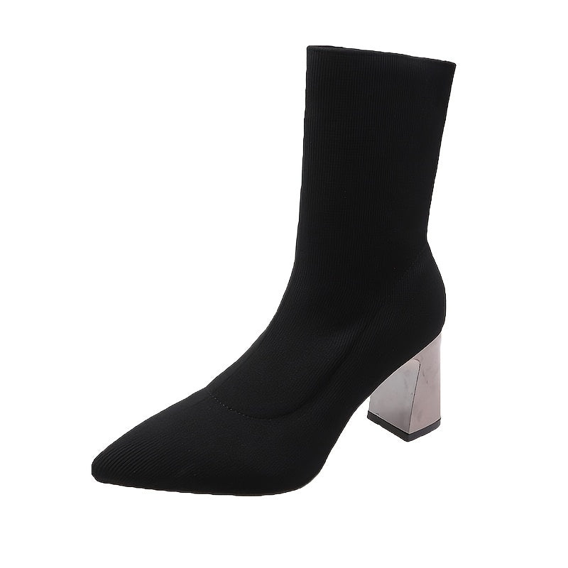 Women's Stretch Ankle Boots High Heel Slip On Comfortable Boots