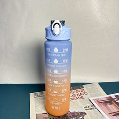 32oz Gradient Water Bottle w/ Time Scale & Straw, Leakproof, Sports & Fitness