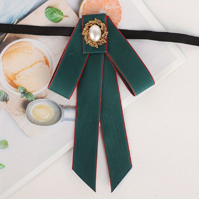 Classic Ribbon Bow Tie Faux Pearl Decor Bowknot Adjustable Neck Tie