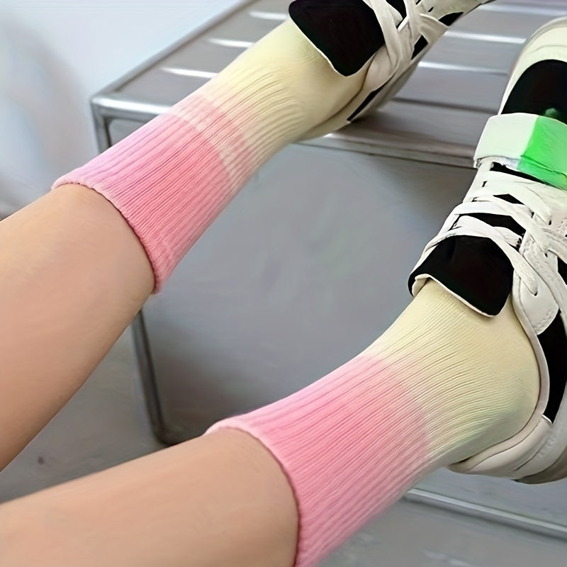 4 Pairs Ombre Crew Socks Soft & Comfy All match Socks Women's Stockings