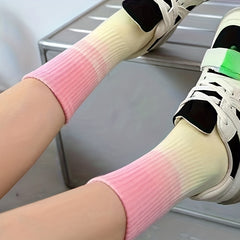 4 Pairs Ombre Crew Socks Soft & Comfy All match Socks Women's Stockings