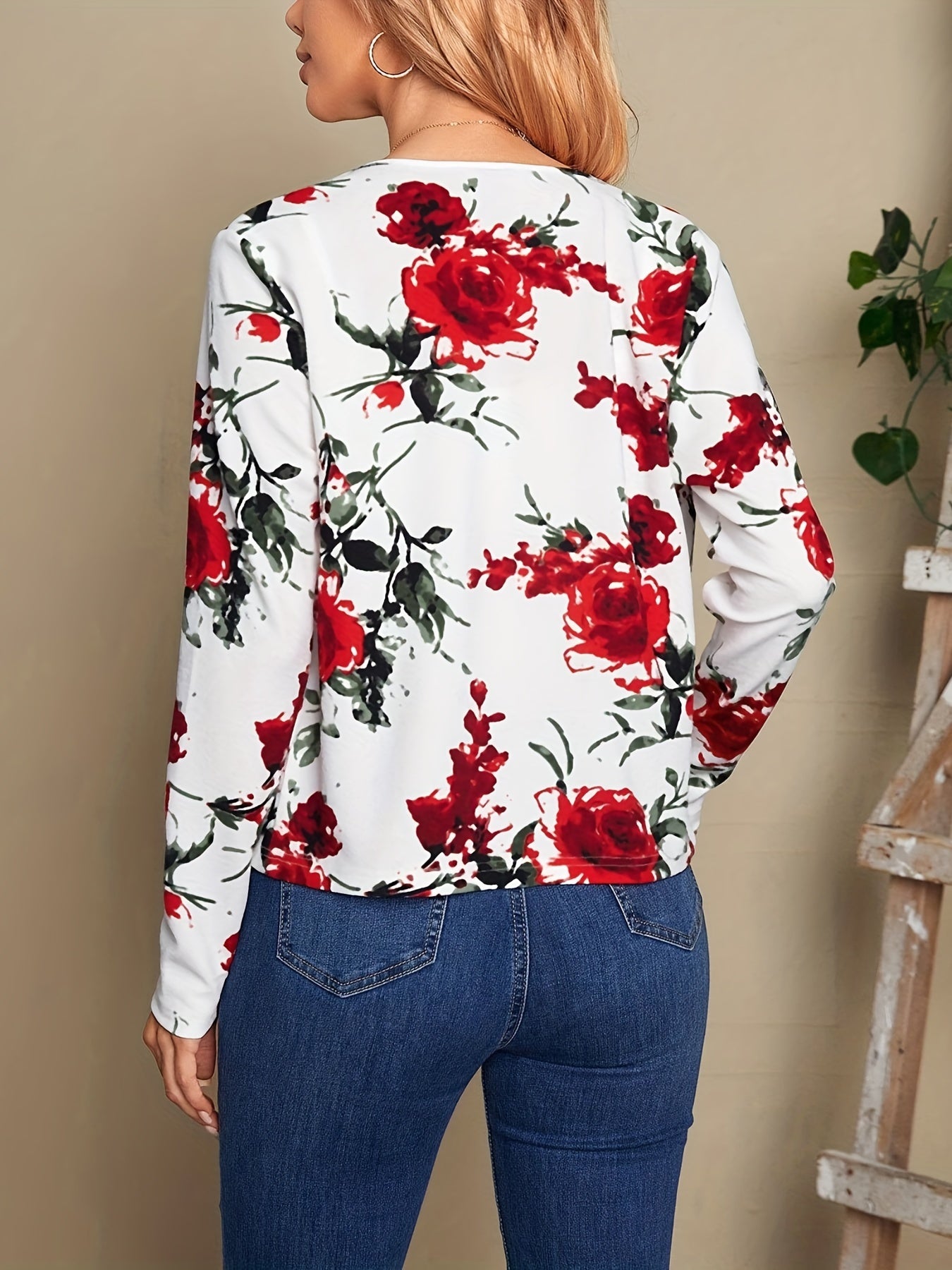Floral Print Open Front Jacket Women's Clothing