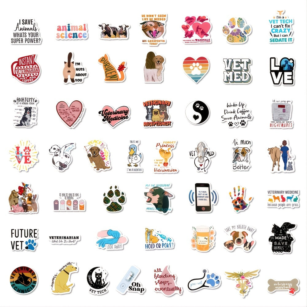 50 Sheets Veterinary Graffiti Stickers Waterproof DIY Creative Toys