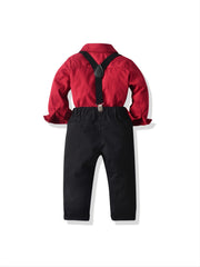 Boys Formal Outfit Shirt & Suspender Pants Set Gentleman Set