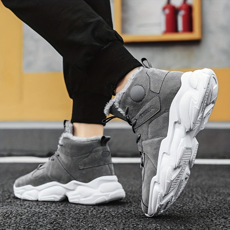 Men's Winter Plush Lace up Sneakers Casual Fuzzy Walking Shoes