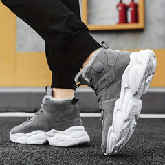 Men's Winter Plush Lace up Sneakers Casual Fuzzy Walking Shoes