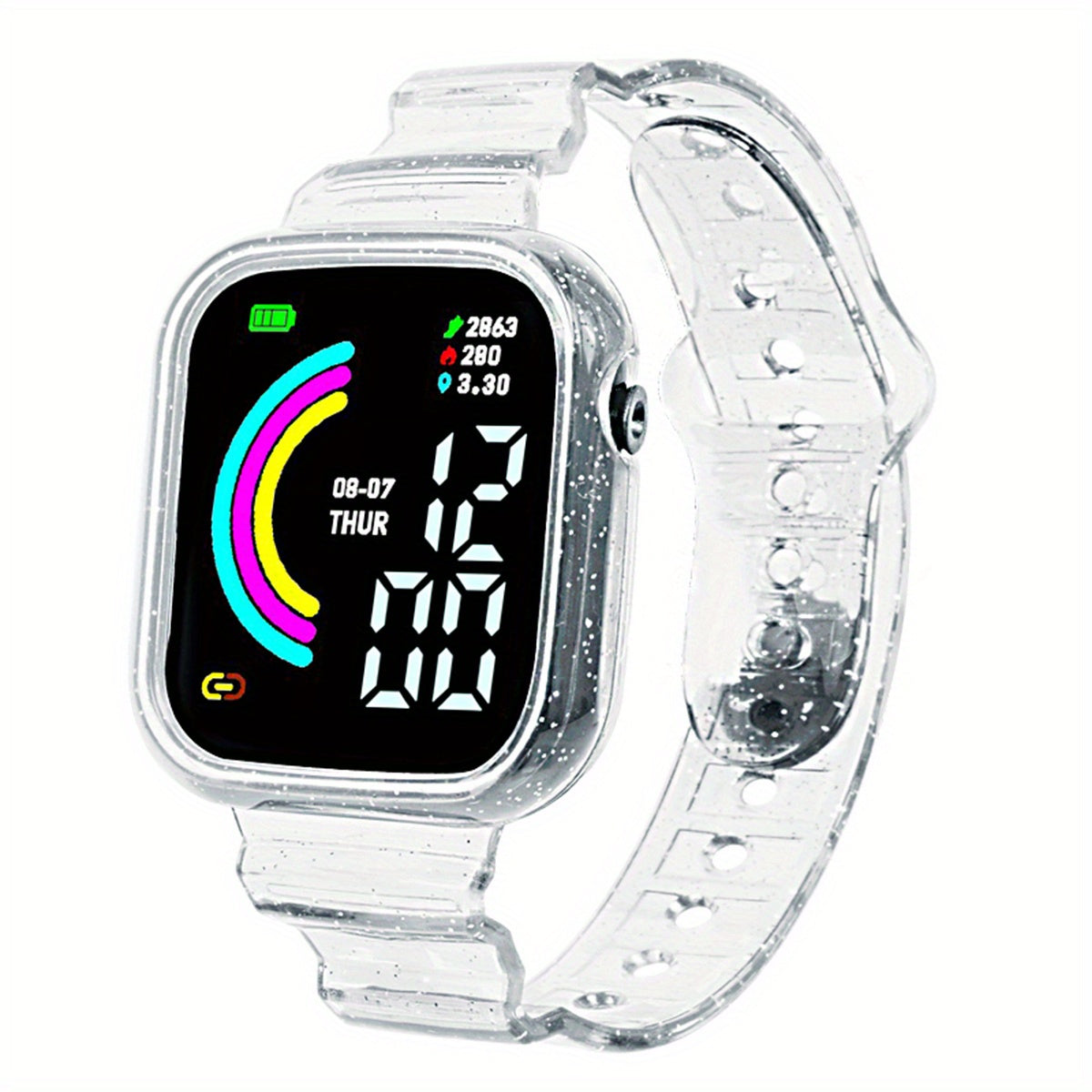 Large Screen Rainbow LED Square Watch For Kids