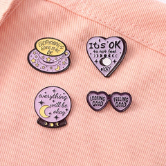 English Letter Alloy Badge Love Cup Geometric Shape Brooch