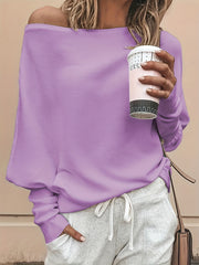 Off Shoulder Pullover Sweater Long Batwing Sleeve for Spring/Fall