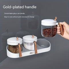 Wall Mounted Seasoning Storage Box Set Transparent Spice Container with Spoon