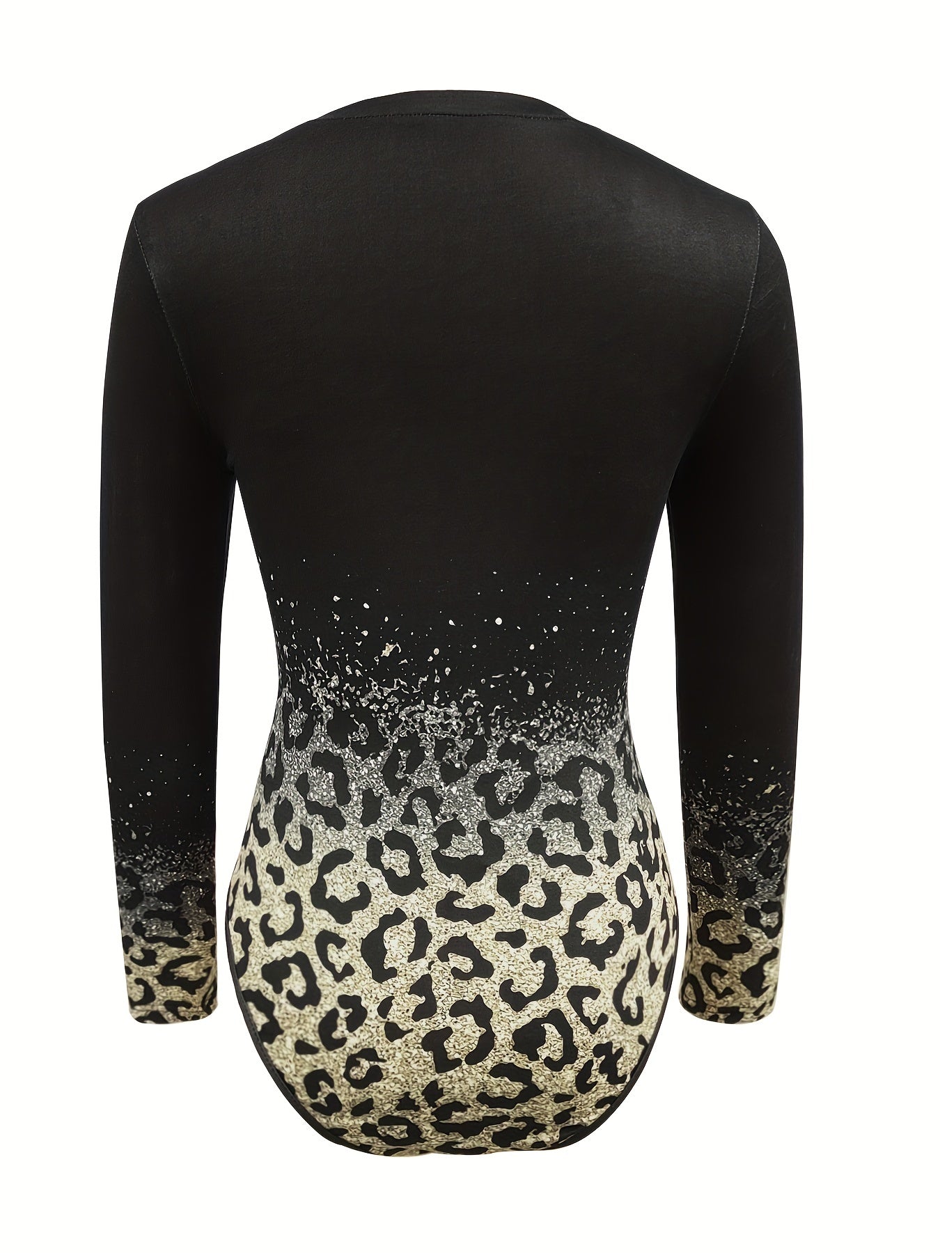 Leopard Print Long Sleeve Crew Neck Bodysuit