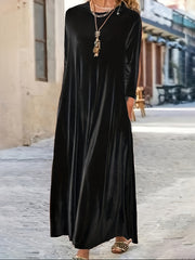 Solid Velvet Long Sleeve Maxi Dress