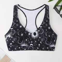 Sun & Moon Print Racer Back Bikini Top Plus Size