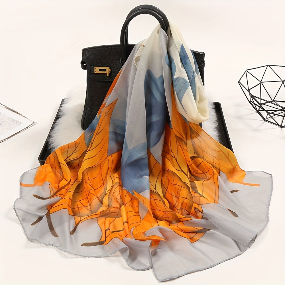 Chiffon Scarf Big Leaf Flower Print Boho Shawl Beach Towel