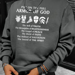 Armor Of God Print Sweatshirt Men's Casual Graphic Pullover Sweatshirt