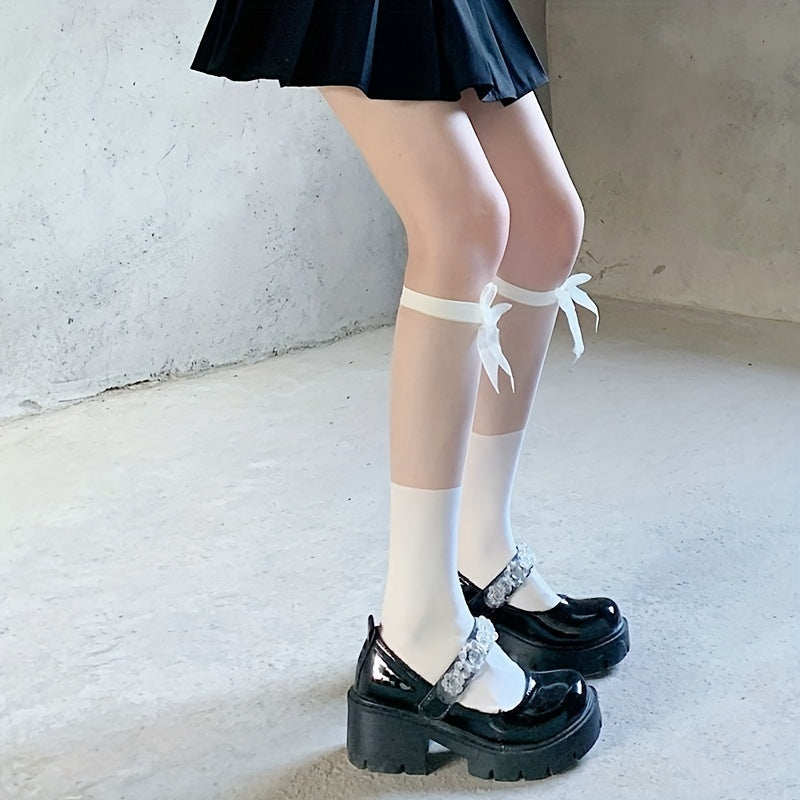 Mesh Bow Calf Socks Sweet & Lolita Knee High Socks