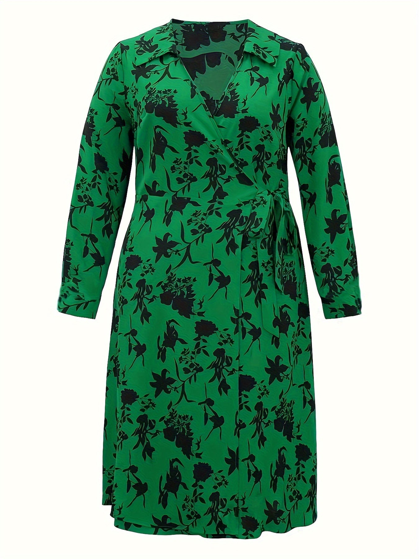 Floral Print Long Sleeve Plus Size Casual Dress