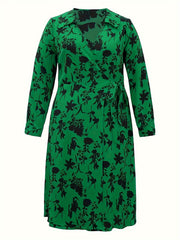 Floral Print Long Sleeve Plus Size Casual Dress