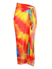 Colorful Tie Side Mesh Cover Up Sarong Beach Coverup