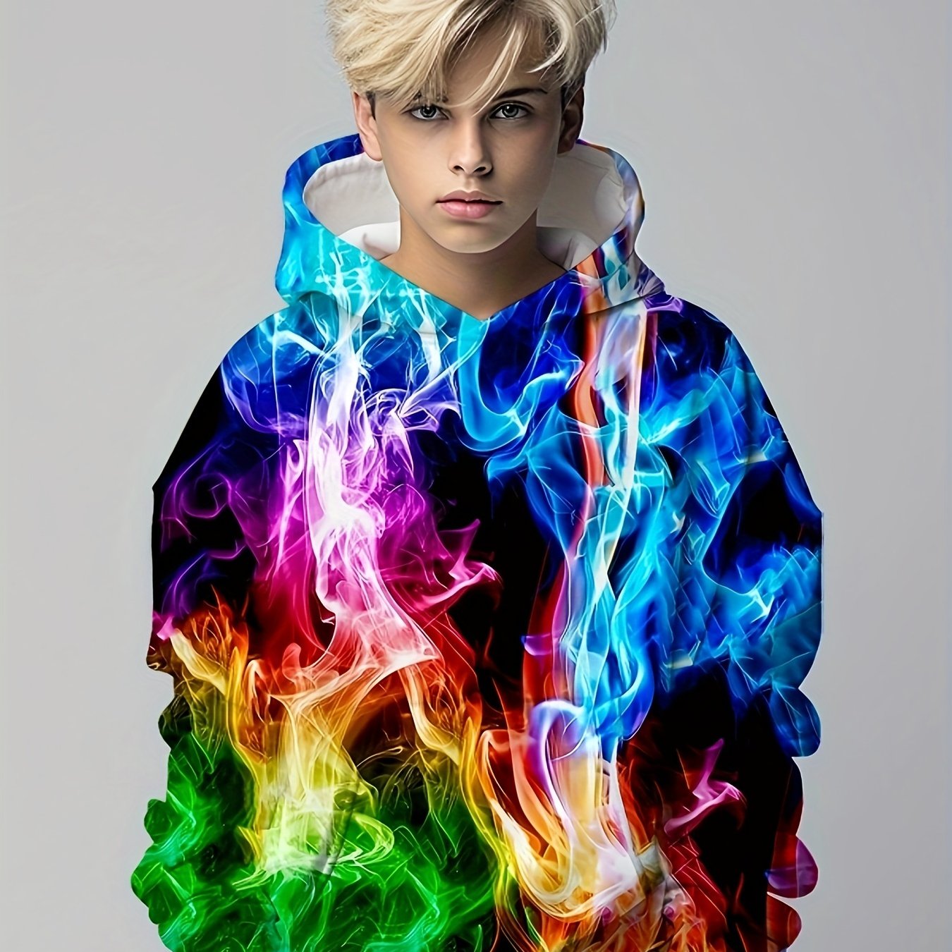 Kids Flame Element Colorful 3D Print Hoodie Hip Hop Sports Casual Tops