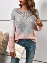 Hollow Knit Sweater Boat Neck Long Sleeve