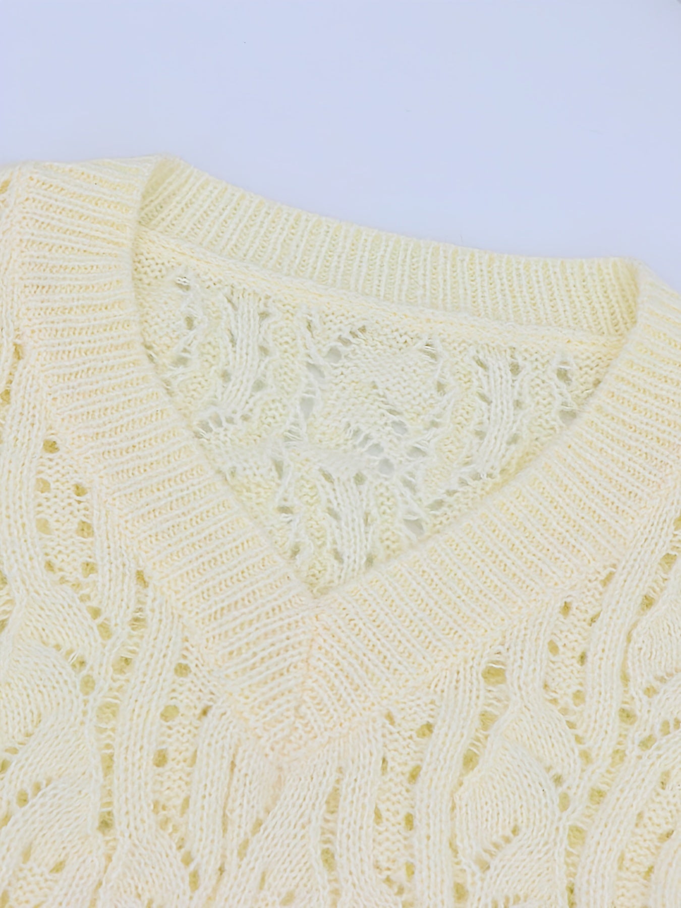 Eyelet Embroidered Sweater Dress V Neck Midi