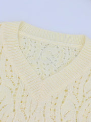 Eyelet Embroidered Sweater Dress V Neck Midi