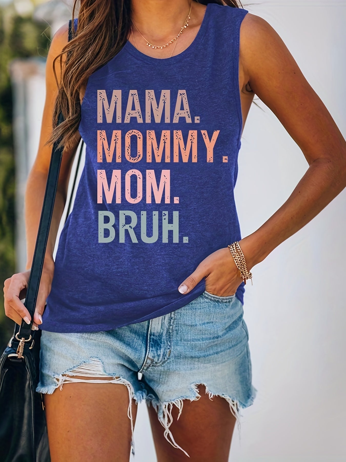 Mama Mommy Mom Bruh Graphic T Shirt Crew Neck Sleeveless Casual Every Top Women