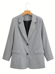 Plaid Print Blazer Single Breasted Long Sleeve Office Outerwear Women