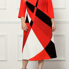 Colorblock Geometric Print Midi Dress