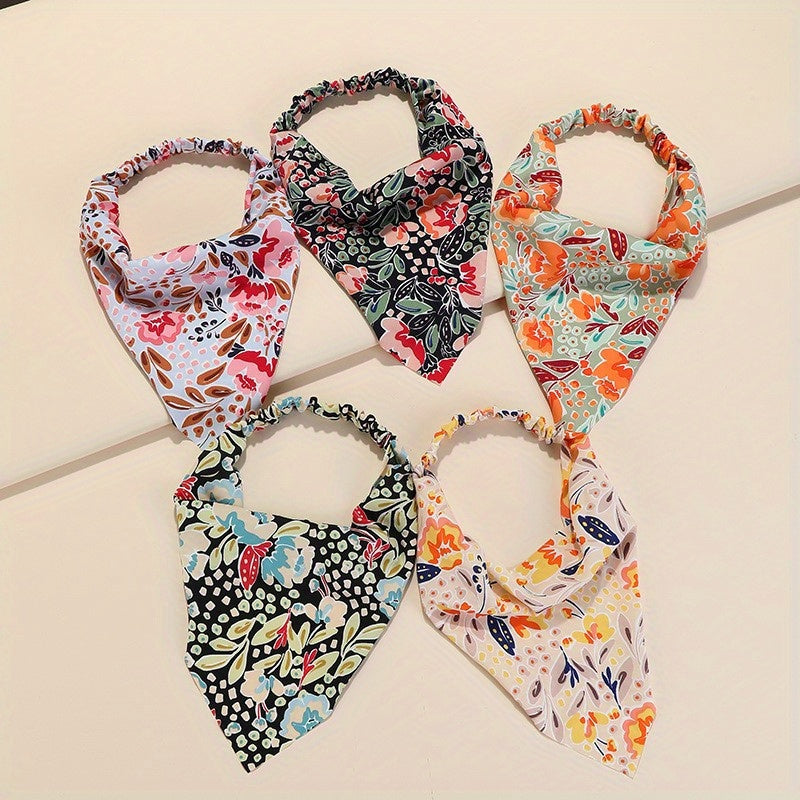 Vintage Flower Headband Triangle Scarf Elastic Turban Bandana Women Head Wrap