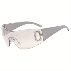 Y2K Rimless Sunglasses Gradient Lens Rhinestone Decor UV Blocking