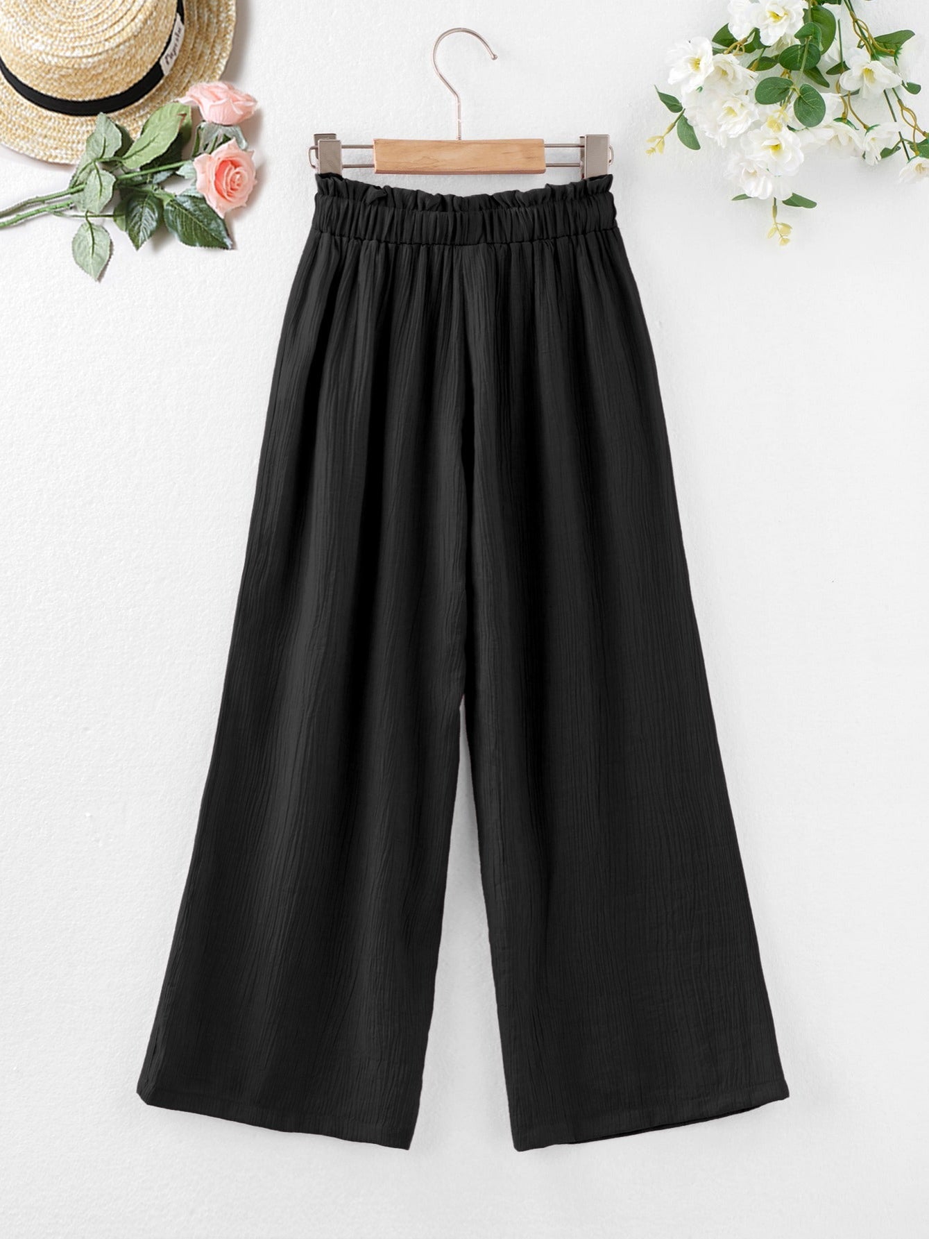Girl's High Waist Wide Leg Pants with Pockets