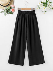 Girl's High Waist Wide Leg Pants with Pockets