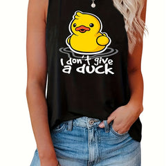 Duck Print Tank Top, Sleeveless Summer Casual Top