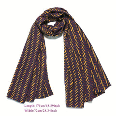 Vintage Stripe Print Scarf Navy Shawl Casual Windproof Head Wrap Sunscreen