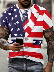 Flag Print T-shirt Men's Casual Street Style Tee Shirt For Summer